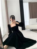 Niulatu Dress Women Long Sleeve Square Neck Elegant Bodycon Patchwork Fashion Evening Dress HZ1007