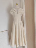 Niulatu A Line V neckline Satin Dinner Party Dresses Ivory Birthday Outfits SD376