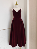 Niulatu A line Sleeveless Burgundy Velvet Party Dress Holiday Birthday Dresses For Women SD350