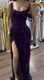 Classy Mermaid Strapless Black Girls Sequin Grape Sequin Long Prom Dresses Party Dress Birthday Outfits Graduation Dresses HZ1214
