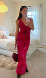 Niulatu Deep V Neck Print Floral Evening Dress Prom Gown HZ1007
