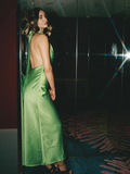 Niulatu Halter Green Backless Prom Dress Long Evening Dress HZ1007