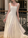 Niulatu French White Strap Skirt Elegant Square Neck Evening Dresses Fashion Party Dress HZ1007