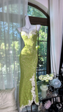 Niulatu Mermaid Spaghetti Strap Lace Prom Dress Wedding Guest Dress with Slit HZ0113