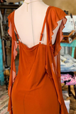 Niulatu Ruffled Sleeves Square Neck Prom Dress Sheath Long Party Evening Dress HZ1007