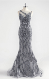 Niulatu Luxury Gray O Neck Sexy Mermaid Formal Evening Dress HZ1007