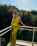 Niulatu Sheath Long Party Prom Dress Olive Green One Shoulder Prom Evening Dress HZ1007