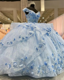 Niulatu Blue Sparkly Off The Shoulder Appliques Prom Dress Quincea?era Dress Sweet 16 Prom Dress Ball Gown HZ0113
