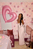 Niulatu Pink Tulle Sequins Slit Sheath Evening Dress Prom Dress With Gloves HZ1007
