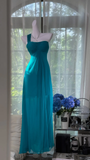 Niulatu Blue A Line One Shoulder Chiffon Prom Dress Wedding Guest Dress HZ0113