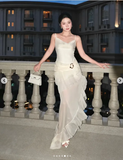 Niulatu White Chiffon Mermaid Evening Dress Long Layered Prom Dress HZ1007