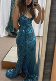 Niulatu Sequin Mermaid Prom Dress Long Backless Evening Dress HZ1007