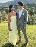 Niulatu Yellow Strapless Chiffon Ruffles Evening Dress Mermaid Prom Dress HZ1007