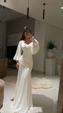 Niulatu White V Neck Ruched Mermaid Evening Dress Long Prom Dress HZ1007