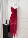Niulatu Burgundy Tulle Lace Prom Dress Evening Dress HZ1007