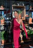 Niulatu Sheath Long Prom Dress Burgundy One Shoulder Evening Gown HZ1007