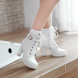 Niulatu Women Ankle Boots Lace Up Fall Winter Platform Ladies Boots Large Size Fashion Shoes White Black Brown 659 DJSE
