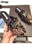 Niulatu Loafers Shoes Rhinestone Crystal Loafers Ladies Casual Shoes for Women Pointed-Toe Flats Spring and Autumn Loafers DJSE