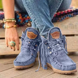 Niulatu Women Ankle Boots British Style Tube Frosted Tassel Boots Pop Tide Lace-Up Boho Boots Women Cowboy Shoes Botas Mujer DJSE