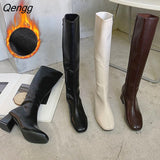 Niulatu Long Boots Woman Knee High Booties Ladies Shoes Platform Thick Heel PU Leather Soft Zipper Woman Fashion Winter 2025 DJSE