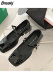 Niulatu Women Pumps Square Toe Buckle Low Heel Mary Jane Shoes Shallow Ladies Casual Soft Ballerina Solid Low Heel Loafers DJSE