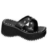 Niulatu 2025 High Heels Black Gothic Comfy Walking Chunky Heels Summer Platform Sandals Shoes Woman Slipper Big Size 43 DJSE