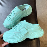 Niulatu sandals colorful shoes ladies 2025lazy new platform shoes wear fashionable leather popular shoes Baotou half slippers DJSE