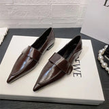 Niulatu Footwear with Heel Office Shoes for Women 2025 Flat Flats Normal Leather Casual Pointed Toe Black Discount Fashion DJSE