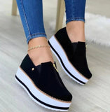 Niulatu Women Sneakers Slip on Zipper Thick Bottom Solid Color Vulcanized Shoes Casual Wedge Walking Flats Zapatillas De Mujer DJSE