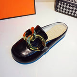 Niulatu Women Slipper Low Heels Casual Slides Flip Flop Round Toe New Arrival Brand Design Gold Chain Closed Slip On Shoes Mulles DJSE