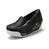Niulatu Women's Genuine Leather Platform Shoes Wedges White Lady Casual Shoes Swing Mother Shoes Size DJSE