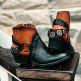 Niulatu Women Ankle Boots Ladies British PU Rivet Metal Buckle Woman Boots Female Chunky Heels Mixed Color Fashion Platform Shoes DJSE