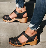 Niulatu Summer Women T Strap Sandals Mid Heels Platform Gladiator Ladies Shoes Black Closed Toe Beach Sandals Sandalias Mujer DJSE