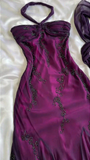 Niulatu Halter Purple Beaed Chiffon Mermaid Prom Dress Long Party Evening Dress HZ1007