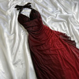 Niulatu Halter Ombre Red V Neck Chiffon Long Prom Dress Party Evening Gown HZ1007