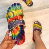 Niulatu Women's Shoes Outside Casual Slippers 2025 Fashion Colorful Buckle Bling Female Flat Sandals Summer Ladies Slides DJSE