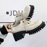 Niulatu women platform shoes Small Leather Shoes Female 2025 Wild Thick High Heel Retro Work Shoes Spring Low Single Shoe DJSE