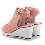 Niulatu Women's Height Increasing Platform Canvas Fish Mouth Shoes Open Toe Hollow Canvas Wedge Shoes Zapatos Para Mujer DJSE