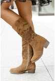 Niulatu Winter Women Boots Fashion Retro Flower Suede Round Toe Zipper Lady High Boots Designer Mid HeelFemales Shoes DJSE