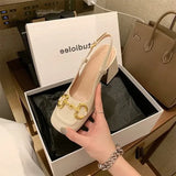 Niulatu New Fashion Single Shoes Women Decorative Button Retro Chunky Heels Sandals Women Square Head Shallow Mouth Shoes DJSE