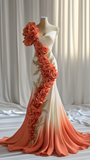 Niulatu Peony Flower Appliques Chiffon Prom Dress Long Mermaid Evening Dress HZ1007