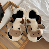Niulatu Cotton Warm Home Slippers Women's Winter Anti-Skid Thick Bottom Plush Indoor Household Shoes Lovely Cow Animal Slipper DJSE