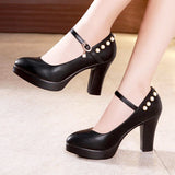 Niulatu Pearl Platform Pumps Women Shoes Leather Block Heels 2025 Autumn High Heel Shoes Ladies Red White Silver Wedding Shoe DJSE