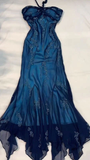 Niulatu Halter Beaed Navy Blue Chiffon Mermaid Prom Dress Long Party Evening Dress HZ1007