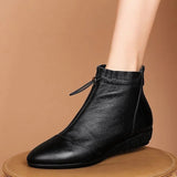 Niulatu flat wedge winter boots comfortable drawstring ankle leather shoes for women 2025 warm wedges sneakers DJSE