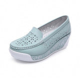 Niulatu Women's Genuine Leather Platform Shoes Wedges White Lady Casual Shoes Swing Mother Shoes Size DJSE
