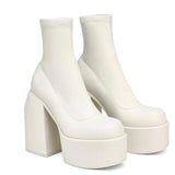 Niulatu Women Fashion High Platform Shaped High Heel Boots Chunky Heels Zipper Designer Shoes 44 Platform Shoes Women Shoes DJSE