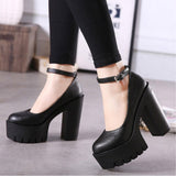Niulatu Women's High Heels Fashion Round Toe Chunky Heel Mary Jane Shoes Platform Waterproof Buckle Casual Shoes Sapato Salto Alto DJSE