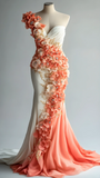 Niulatu Peony Flower Appliques Chiffon Prom Dress Long Mermaid Evening Dress HZ1007