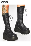 Niulatu Women's Boots 2025 Ladies Fashion Platform Boots Chunky Heel Wedges Mid Calf Women Boots Casual Shoes Woman Thigh High Boots DJSE